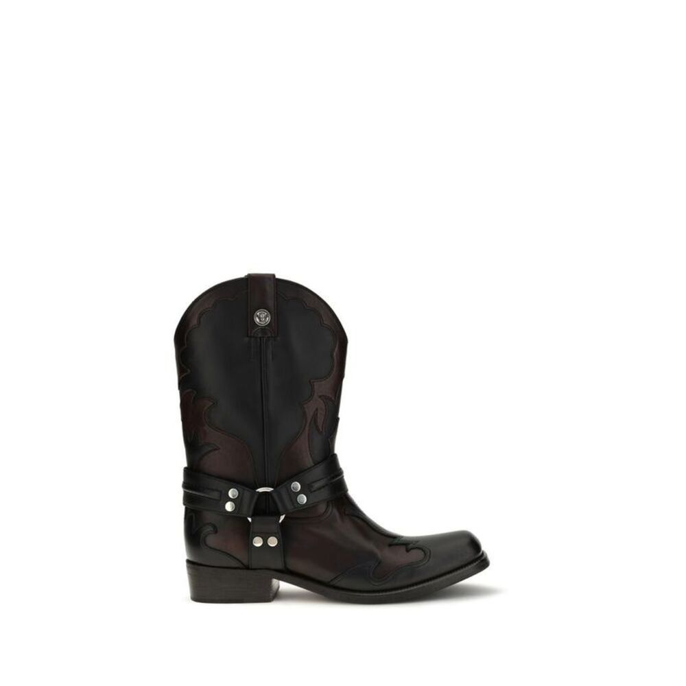 Versace Black Calf Leather Bos Taurus Men's Boots